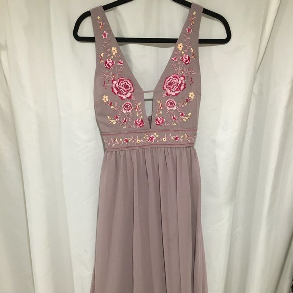 floor length dusty lilac backless dress - Picture 1 of 3